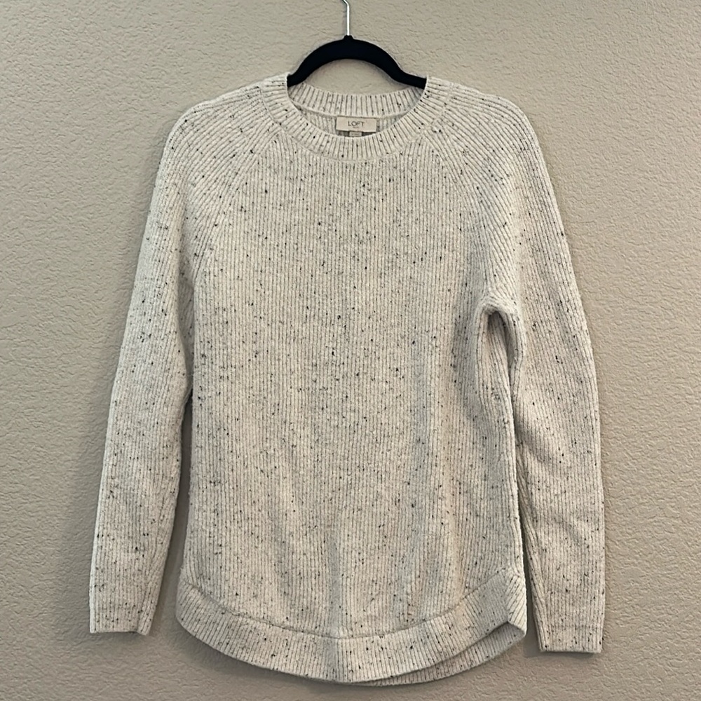 Loft crew neck white speckled sweater